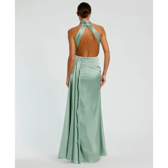 Mac Duggal Mint Green Halter Maxi Dress - Picture 3 of 8